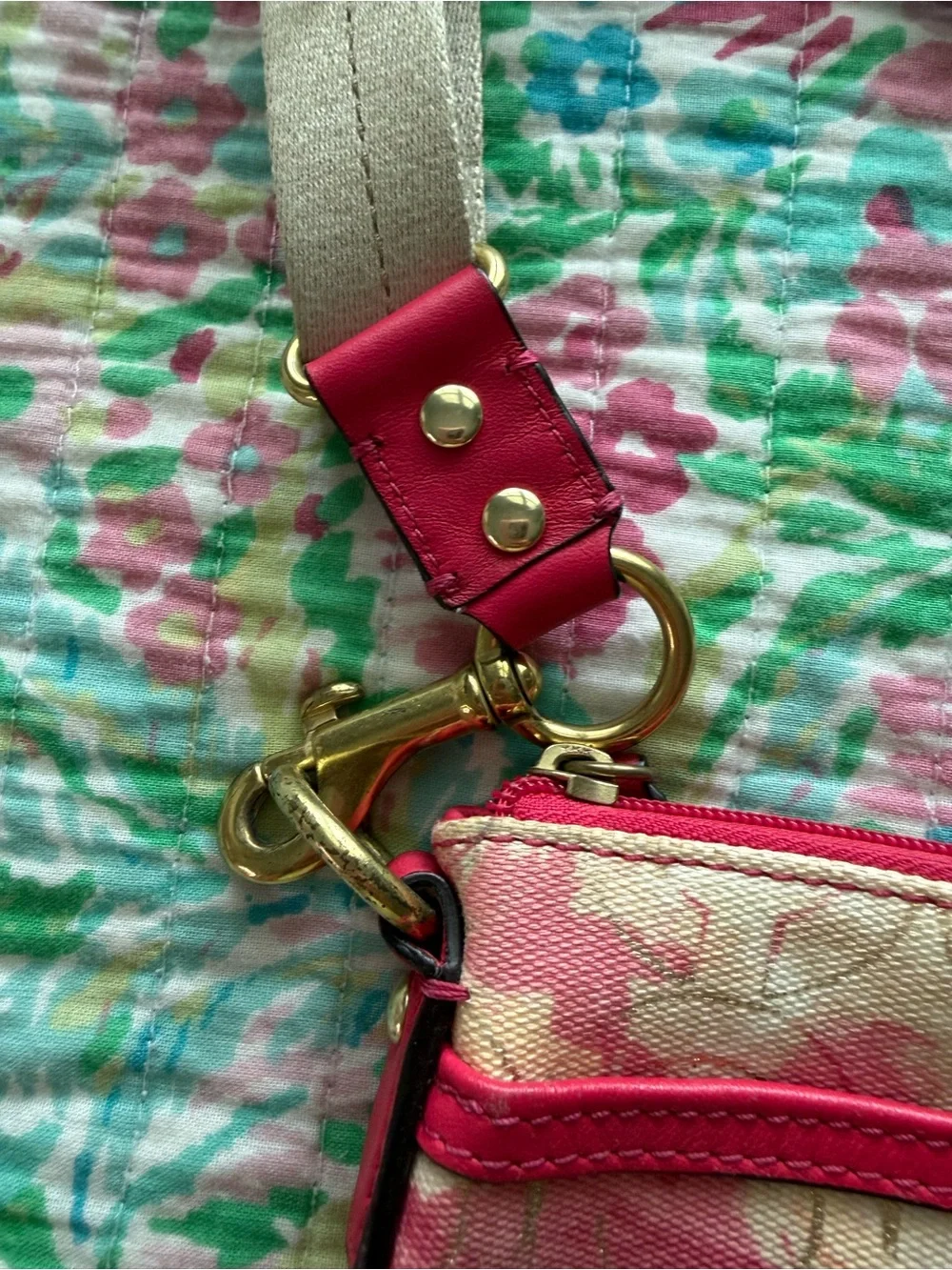 Coach Pink Floral Canvas Crossbody with Cream Strap